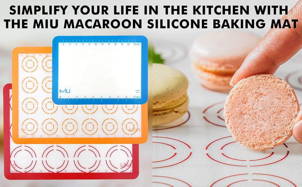 MIU Macaroon Silicone Baking Mat, Non-Stick Cookie Baking Mat, 2 Half Sheets and 1 Quarter Sheet, Perfect Baking Pad Cookie Kit for Macarons, Cake, Bread and Pastry