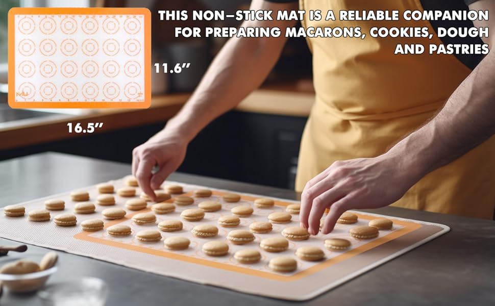 MIU Macaroon Silicone Baking Mat, Non-Stick Cookie Baking Mat, 2 Half Sheets and 1 Quarter Sheet, Perfect Baking Pad Cookie Kit for Macarons, Cake, Bread and Pastry