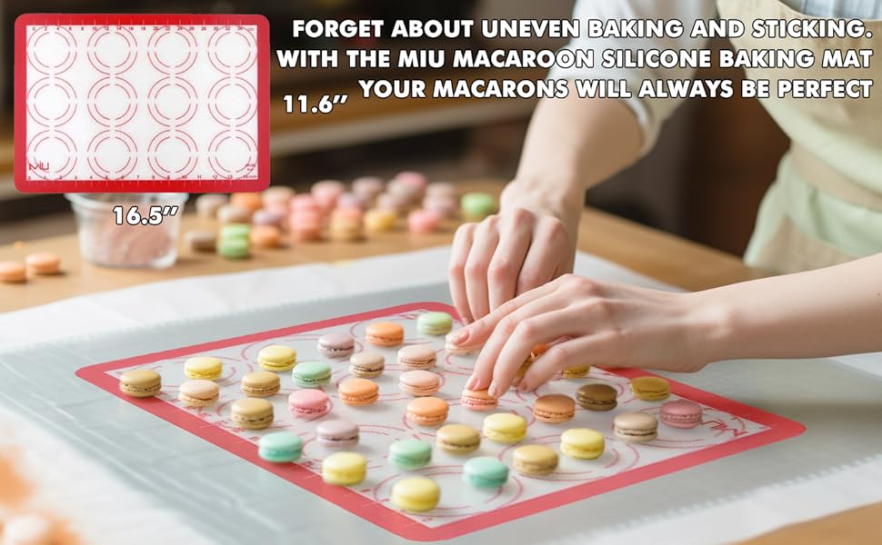 MIU Macaroon Silicone Baking Mat, Non-Stick Cookie Baking Mat, 2 Half Sheets and 1 Quarter Sheet, Perfect Baking Pad Cookie Kit for Macarons, Cake, Bread and Pastry