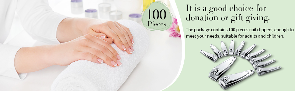 Mudder 100 Pieces Nail Clippers Set Bulk for Men Women, Silver Ultra Sharp Stainless Steel Fingernail Toenail Clippers Flat Portable Travel Sturdy Trimmer Manicure with Keychain Hole for Home Hotel