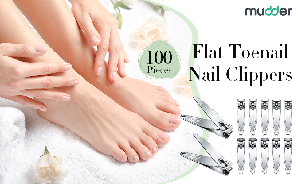 Mudder 100 Pieces Nail Clippers Set Bulk for Men Women, Silver Ultra Sharp Stainless Steel Fingernail Toenail Clippers Flat Portable Travel Sturdy Trimmer Manicure with Keychain Hole for Home Hotel