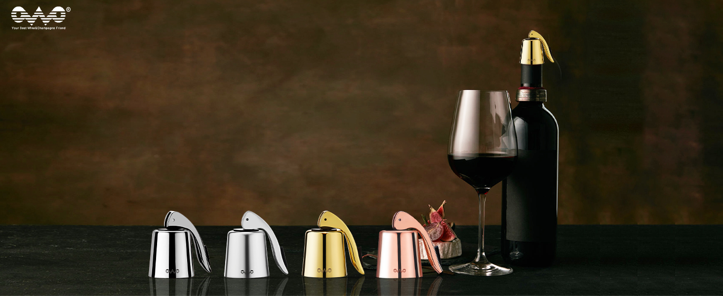 OWO Stainless Steel Wine Bottle Stopper, Reusable Wine Saver with Silicone Seal, Decorative Bottle Sealer, Keeps Fresh (Rosegold, 1 Pack)