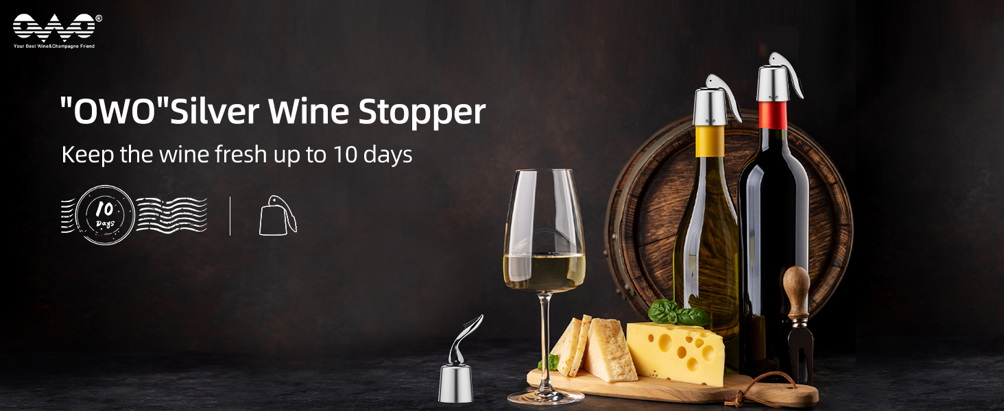 OWO Stainless Steel Wine Bottle Stopper, Reusable Wine Saver with Silicone Seal, Decorative Bottle Sealer, Keeps Fresh (Rosegold, 1 Pack)