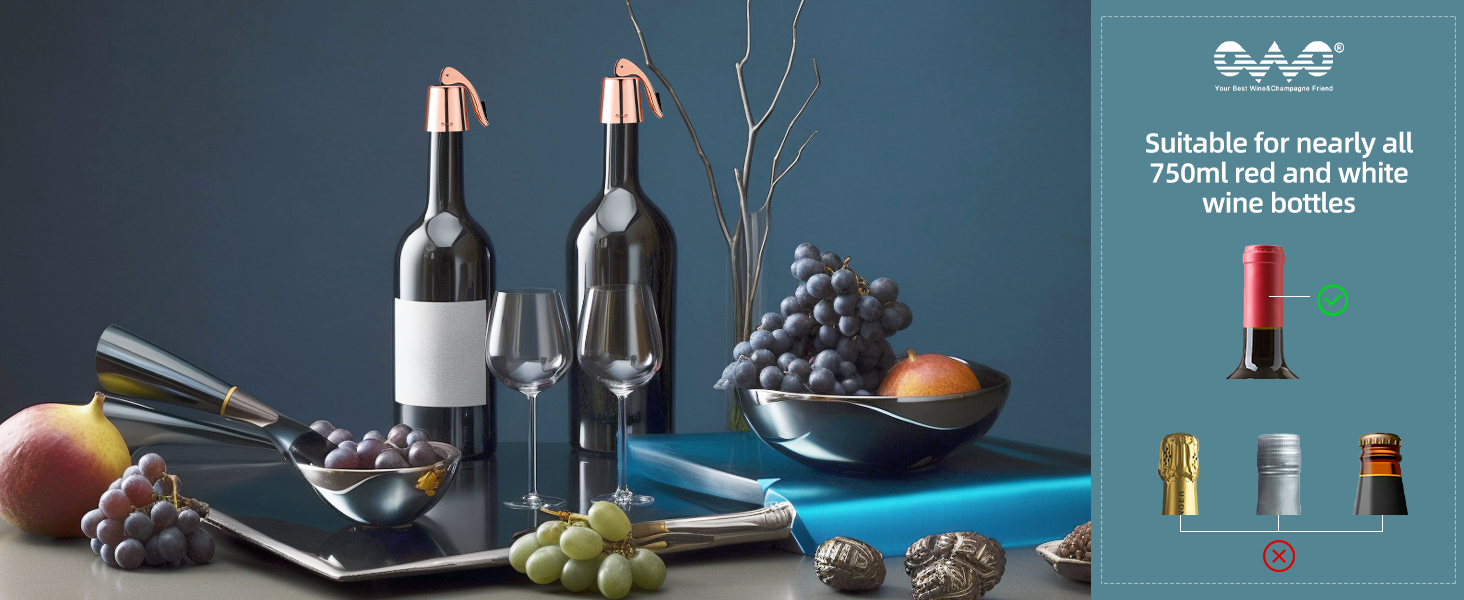 OWO Stainless Steel Wine Bottle Stopper, Reusable Wine Saver with Silicone Seal, Decorative Bottle Sealer, Keeps Fresh (Rosegold, 1 Pack)