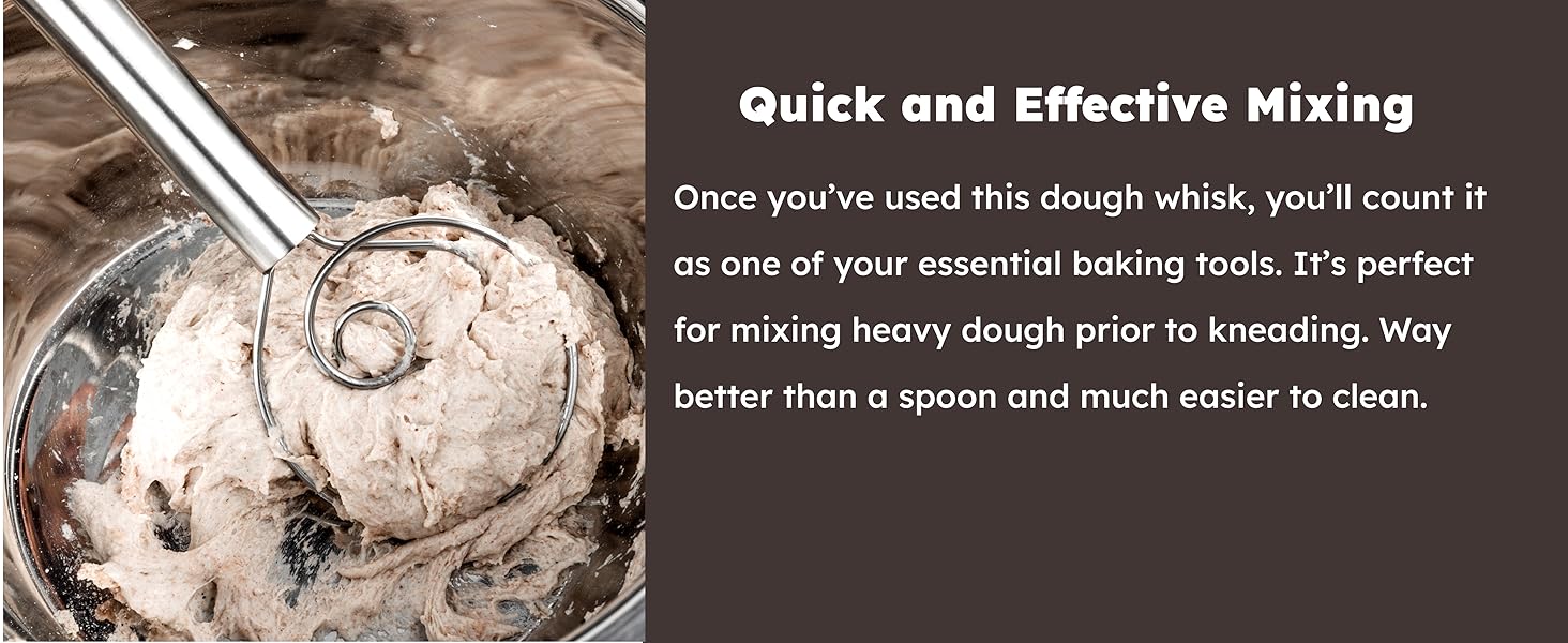 Jillmo Danish Dough Whisk, 12inch Stainless Steel Bread Whisk