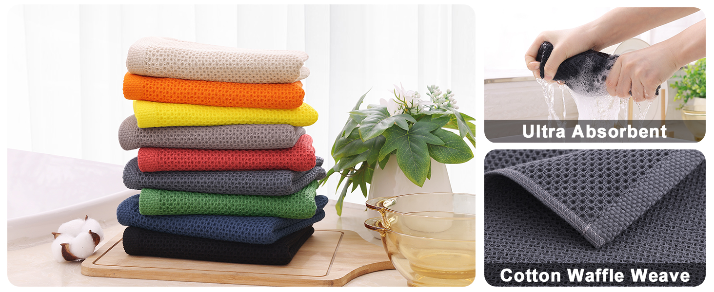Kitinjoy 100% Cotton Kitchen Dish Cloths (12 X 12 Inches, Dark Grey), 6 Pack Waffle Weave Ultra Soft Absorbent Dish Towels for Drying Dishes Quick Drying Kitchen Towels Dish Rags