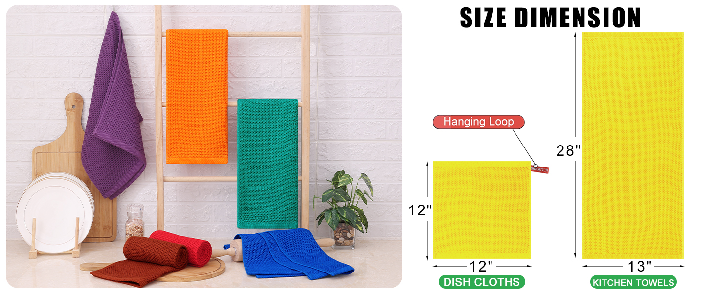 Kitinjoy 100% Cotton Kitchen Dish Cloths (12 X 12 Inches, Dark Grey), 6 Pack Waffle Weave Ultra Soft Absorbent Dish Towels for Drying Dishes Quick Drying Kitchen Towels Dish Rags