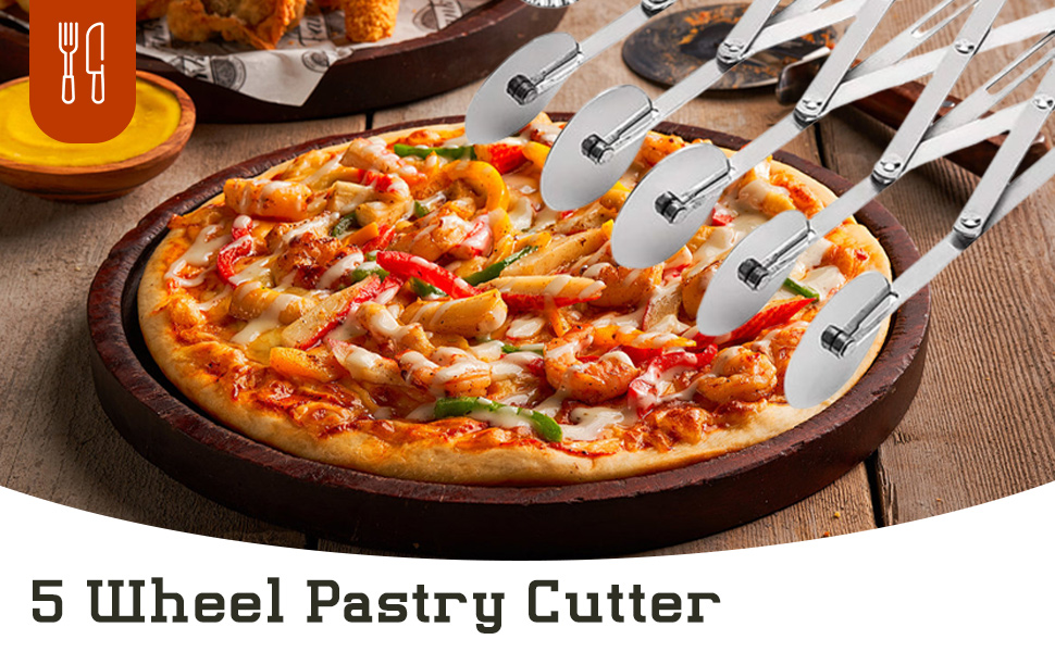 5 Wheel Pastry Cutter Pizza Cutter with Stainless Steel Double Cutter, Set of 2 Pizza Slicer Multi-Round Pastry Knife for Pizza Pies Waffles Dough Cookies