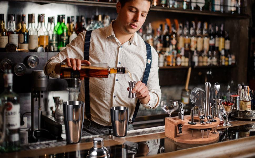 Cocktail Shaker Set,12 Piece 25oz Bartender Kit with Stand,Bar Set for Mixed Drink, Professional Bar Accessory : Shaker,Jigger,Strainer,Muddler,Liquor Pourers, House Warming Gifts