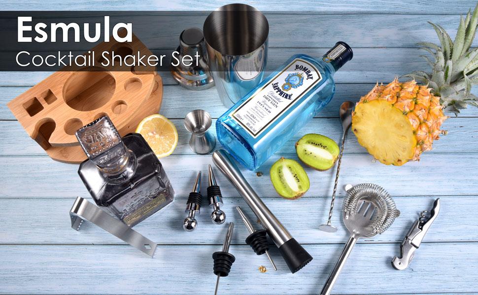 Cocktail Shaker Set,12 Piece 25oz Bartender Kit with Stand,Bar Set for Mixed Drink, Professional Bar Accessory : Shaker,Jigger,Strainer,Muddler,Liquor Pourers, House Warming Gifts