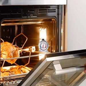 Stainless Steel Oven Thermometer 50-300°C/100-600°F, Analog Instant Read, Battery-Free Kitchen Cooking Thermometer, Hook & Stand Design Food Thermometer for Oven, Grill, Smoker, Fryer