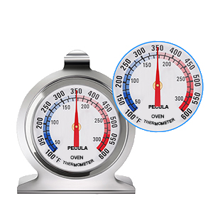 Stainless Steel Oven Thermometer 50-300°C/100-600°F, Analog Instant Read, Battery-Free Kitchen Cooking Thermometer, Hook & Stand Design Food Thermometer for Oven, Grill, Smoker, Fryer