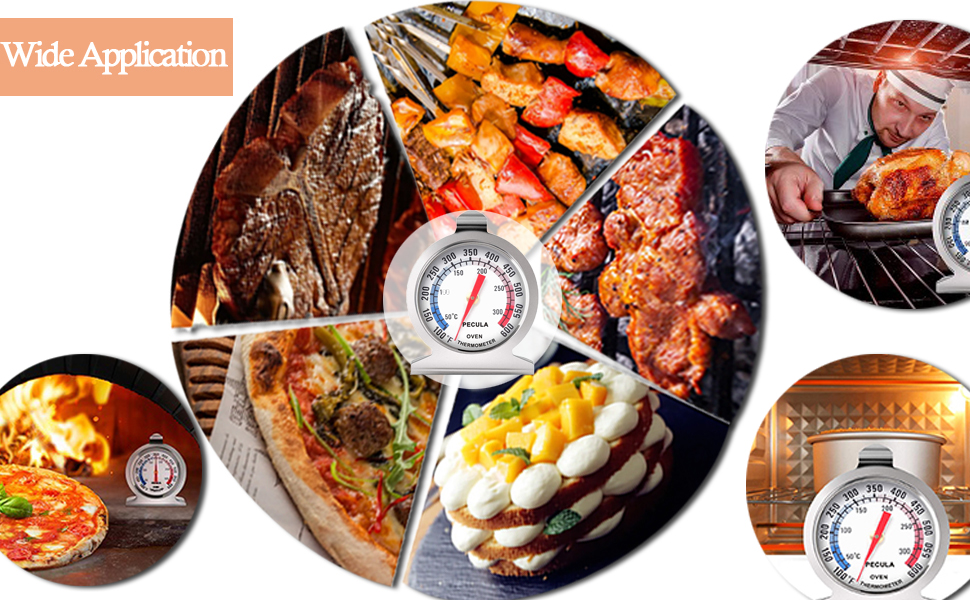 Stainless Steel Oven Thermometer 50-300°C/100-600°F, Analog Instant Read, Battery-Free Kitchen Cooking Thermometer, Hook & Stand Design Food Thermometer for Oven, Grill, Smoker, Fryer