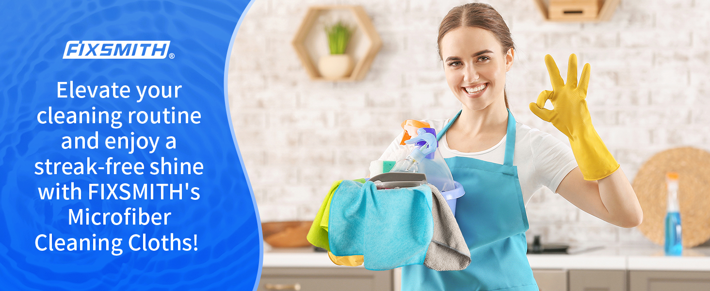 FIXSMITH Microfiber Cleaning Cloth - Pack of 8, Size: 12 x 16 in, Multi-Functional Cleaning Towels, Highly Absorbent Cleaning Rags, Lint-Free, Streak-Free Cleaning Cloths for Car Kitchen Home
