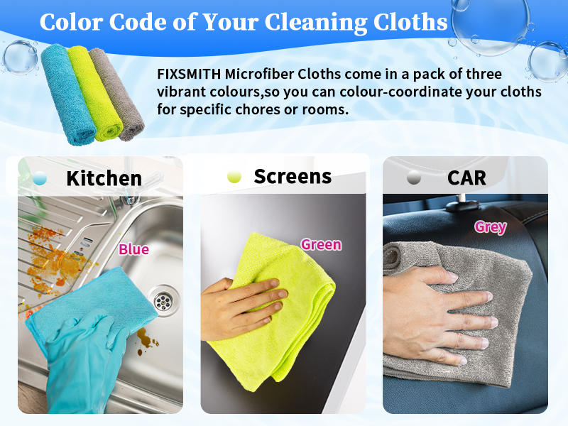 FIXSMITH Microfiber Cleaning Cloth - Pack of 8, Size: 12 x 16 in, Multi-Functional Cleaning Towels, Highly Absorbent Cleaning Rags, Lint-Free, Streak-Free Cleaning Cloths for Car Kitchen Home