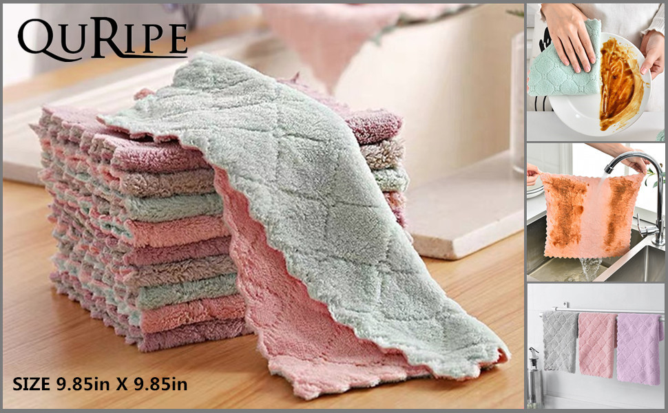 10-Pack Microfiber Cleaning Cloth Dish Towels, Double-Sided Dish Drying Towels，Reusable Household Cleaning Cloths for House Furniture Table Kitchen Dish Window Glasses