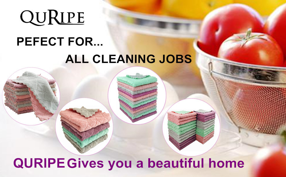 10-Pack Microfiber Cleaning Cloth Dish Towels, Double-Sided Dish Drying Towels，Reusable Household Cleaning Cloths for House Furniture Table Kitchen Dish Window Glasses