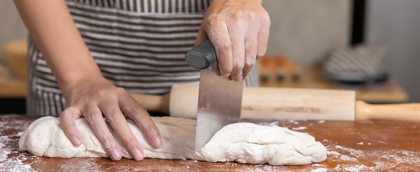 ALLTOP Stainless Steel Bench Scraper and Pastry Blender Cutter Set, Efficient Multipurpose Kitchen Baking Essential Tool with Comfortable Grip Handle-Perfect for Nut, Pie and Dough Processing - Black