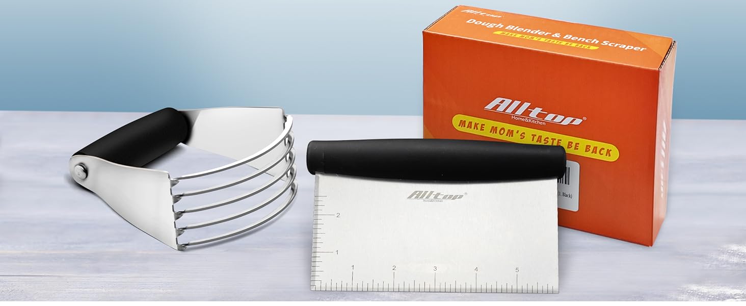 ALLTOP Stainless Steel Bench Scraper and Pastry Blender Cutter Set, Efficient Multipurpose Kitchen Baking Essential Tool with Comfortable Grip Handle-Perfect for Nut, Pie and Dough Processing - Black