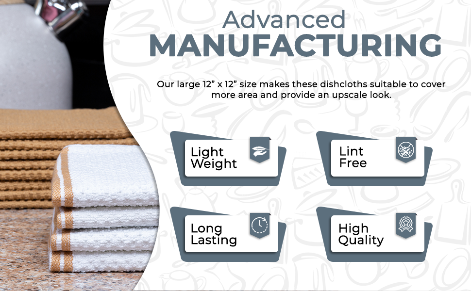 Living Fashions 8 Pack Dish Cloths for Washing Dishes - 100% Cotton Absorbent Dish Towels Size 12