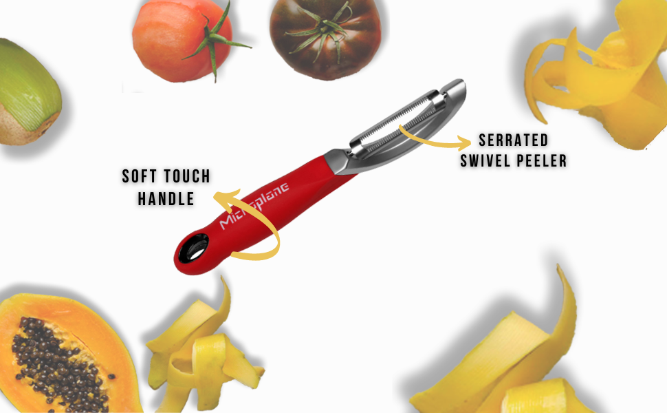 Microplane Professional Serrated Swivel Peeler for Tomato and Kiwi, for Right and Left Hand Use