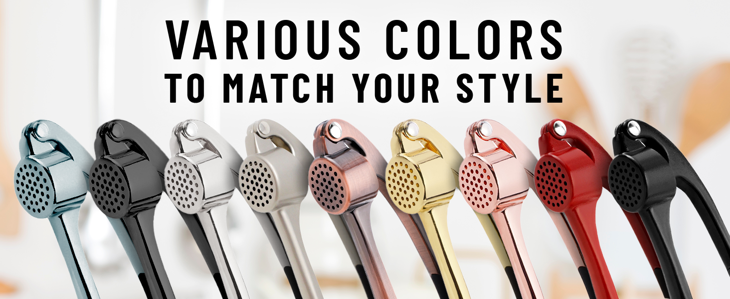 Zulay Kitchen Premium Garlic Press with Soft, Easy to Squeeze Handle - Includes Silicone Garlic Peeler & Cleaning Brush - 3 Piece Garlic Mincer Tool - Sturdy Easy to Clean Garlic Crusher (Gold)