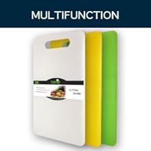 Fotouzy Plastic Utility Cutting Board with Handles, Food Safe PP Material, Dishwasher Safe, Thick Chopping Board, Large Size, Easy Grip Handle, for Kitchen (White)