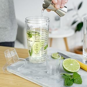 True 7-Piece Barware Set for Mixed Drinks and Cold Brew Cocktails, Includes Boston Cocktail Shaker Tin, Mixing Glass, Jigger, Muddler, Strainer, Bar Spoon, Pour Spout for Home Bar, Bartender Gifts