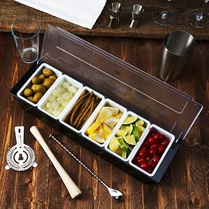True 7-Piece Barware Set for Mixed Drinks and Cold Brew Cocktails, Includes Boston Cocktail Shaker Tin, Mixing Glass, Jigger, Muddler, Strainer, Bar Spoon, Pour Spout for Home Bar, Bartender Gifts