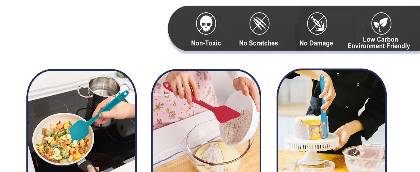 HOTEC Heat Resistant 600℉ Food Grade Silicone Rubber Spatula Set for Baking, Cooking, and Mixing Non Stick Dishwasher Safe BPA-Free Multicolor Set of 5