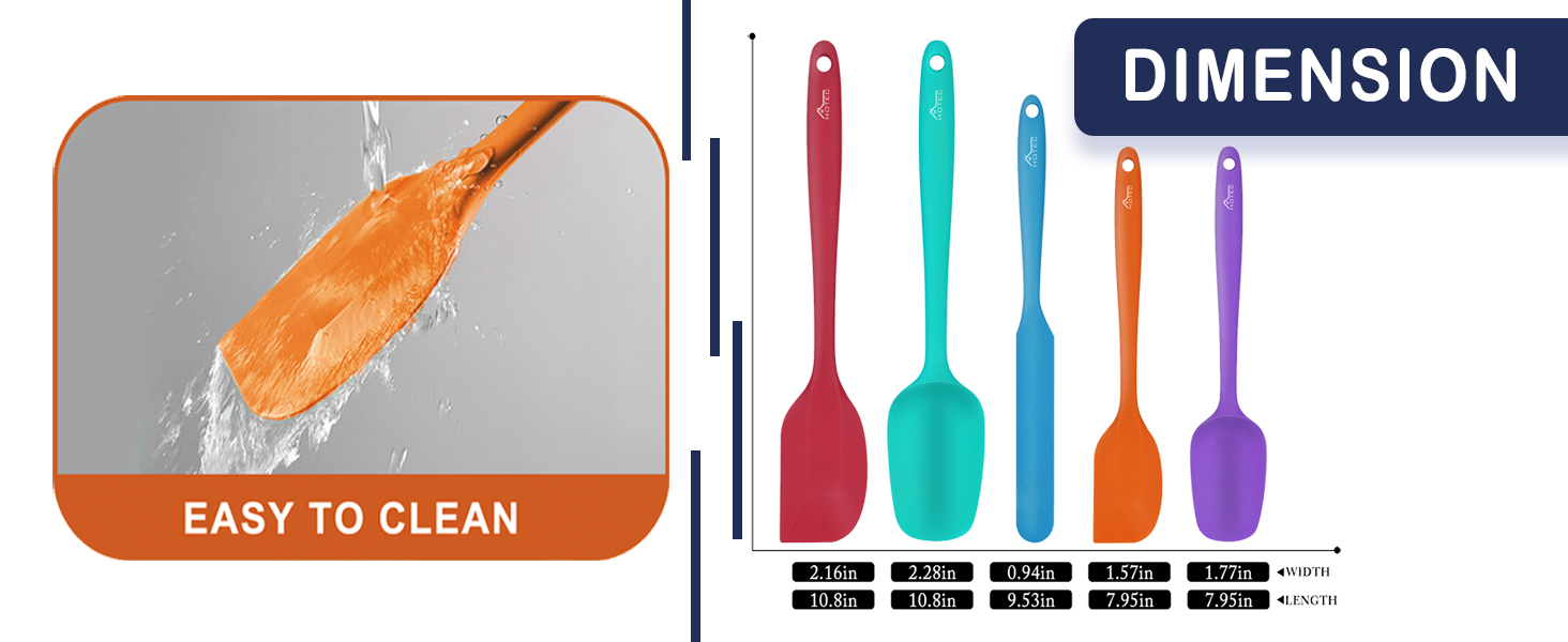 HOTEC Heat Resistant 600℉ Food Grade Silicone Rubber Spatula Set for Baking, Cooking, and Mixing Non Stick Dishwasher Safe BPA-Free Multicolor Set of 5