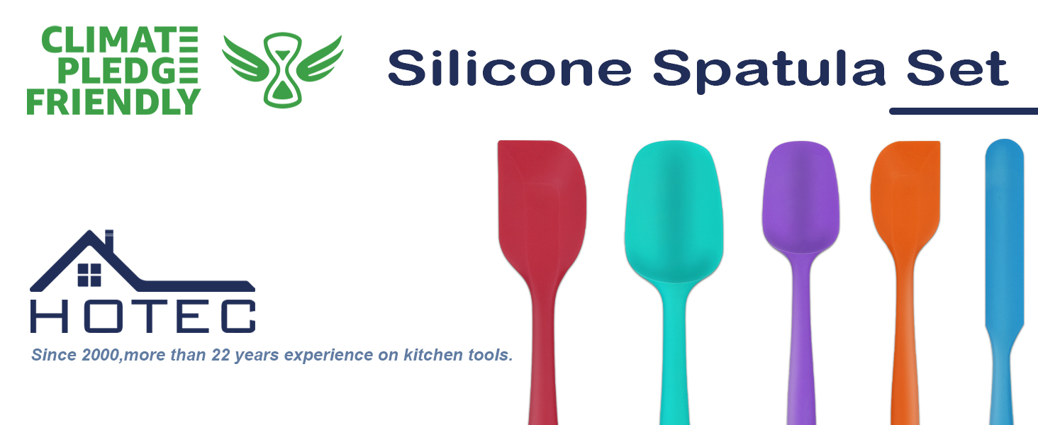 HOTEC Heat Resistant 600℉ Food Grade Silicone Rubber Spatula Set for Baking, Cooking, and Mixing Non Stick Dishwasher Safe BPA-Free Multicolor Set of 5