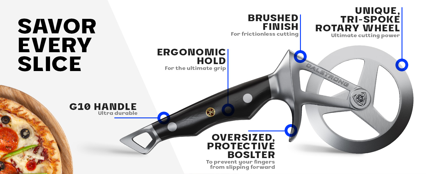 Dalstrong Pizza Cutter Wheel - High-Carbon Heavy-Duty Stainless Steel - G10 Handle - Easy Cleaning Best Pizza Knife Slice - Thumb Guard Protection & Blade Cover - The Orbit Razor Unique Pizza Slicer