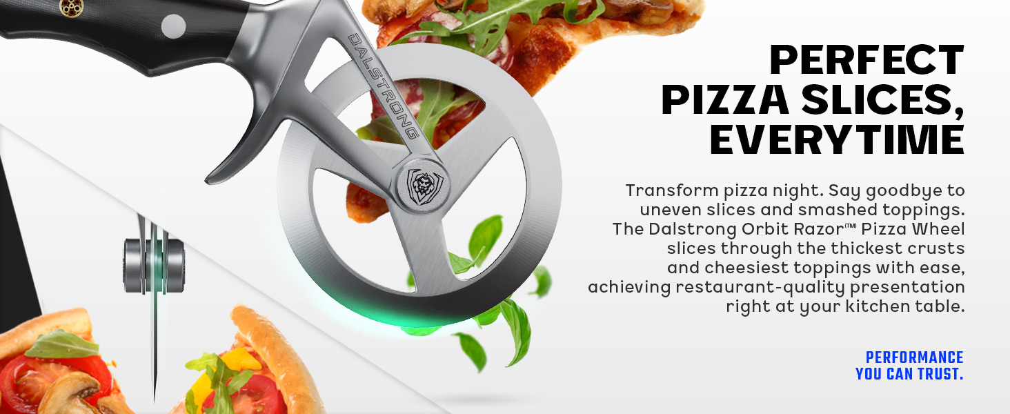 Dalstrong Pizza Cutter Wheel - High-Carbon Heavy-Duty Stainless Steel - G10 Handle - Easy Cleaning Best Pizza Knife Slice - Thumb Guard Protection & Blade Cover - The Orbit Razor Unique Pizza Slicer
