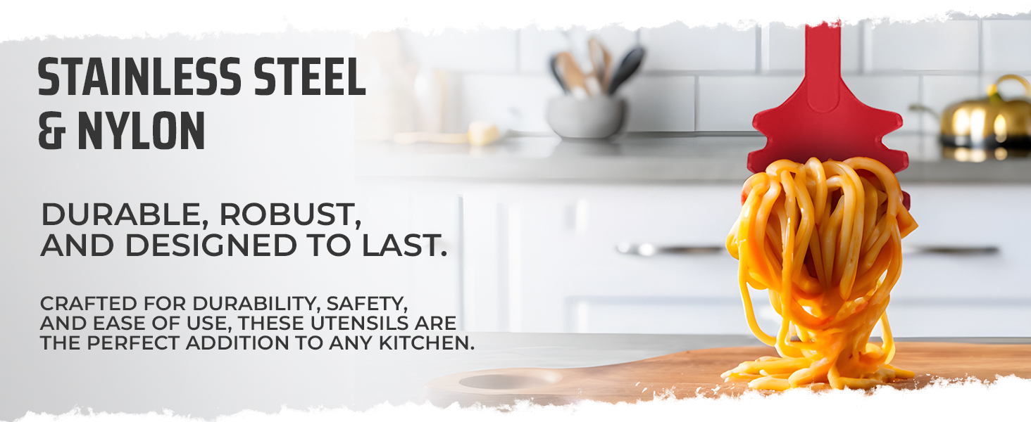 Kitchen Utensils Set, 10 Nylon Stainless Steel Cooking Utensils, Non Stick and Heat Resistant Cookware set New Chef's Gadget Tools Collection