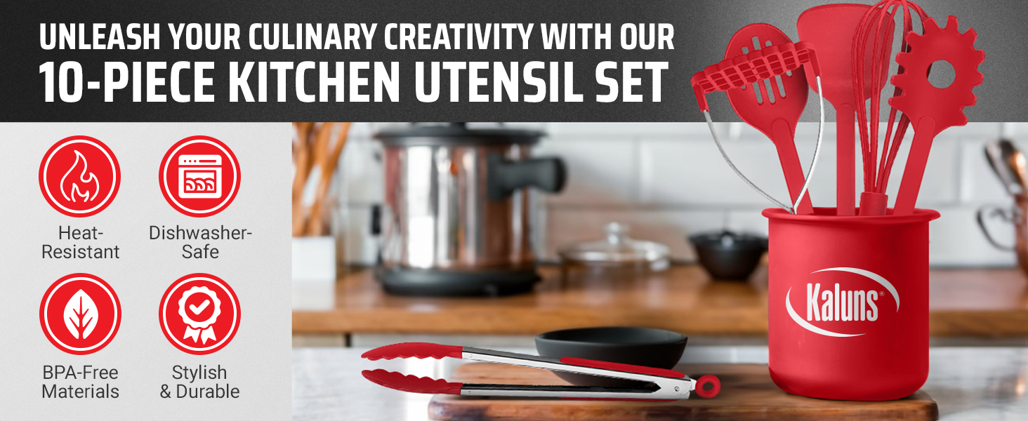 Kitchen Utensils Set, 10 Nylon Stainless Steel Cooking Utensils, Non Stick and Heat Resistant Cookware set New Chef's Gadget Tools Collection