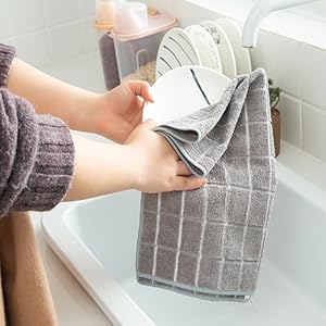 Microfiber Dish Towels - Soft, Super Absorbent and Lint Free Kitchen Towels - 8 Pack (Lattice Designed Gray Colors) - 26 x 18 Inch