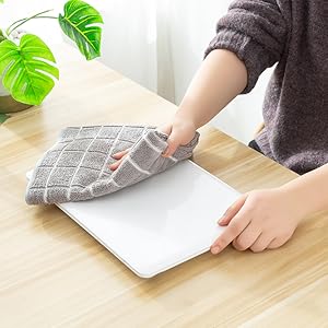 Microfiber Dish Towels - Soft, Super Absorbent and Lint Free Kitchen Towels - 8 Pack (Lattice Designed Gray Colors) - 26 x 18 Inch