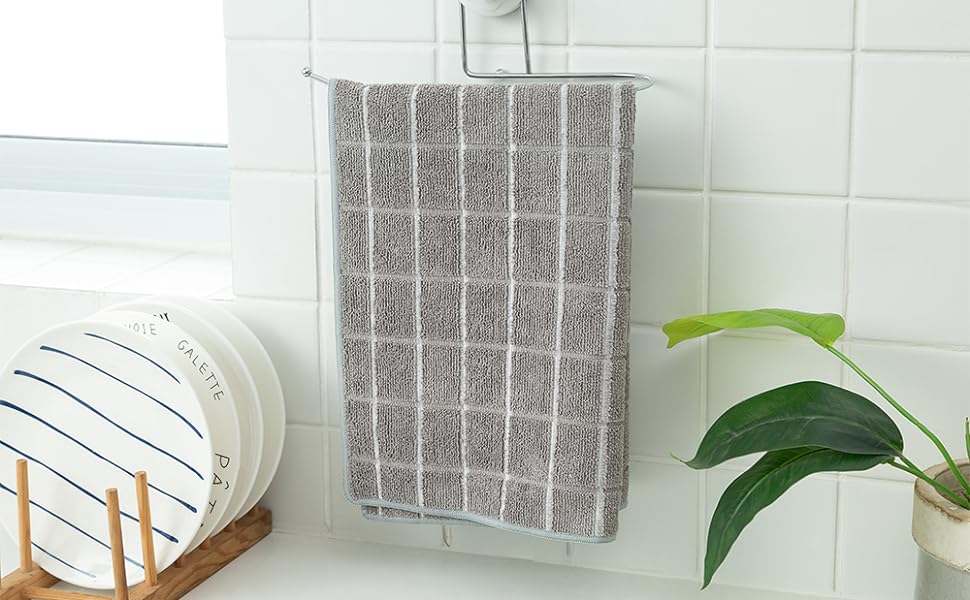 Microfiber Dish Towels - Soft, Super Absorbent and Lint Free Kitchen Towels - 8 Pack (Lattice Designed Gray Colors) - 26 x 18 Inch