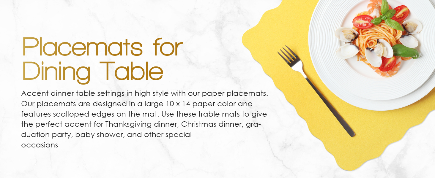 Disposable Paper Placemats – Premium, 50 Pack of White Scalloped Edge Placemats, Perfect Size 10x 14