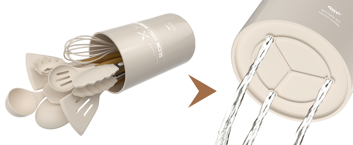 Umite Chef Kitchen Cooking Utensils Set, 33 pcs Non-Stick Silicone Cooking Kitchen Utensils Spatula Set with Holder, Wooden Handle Silicone Kitchen Gadgets Utensil Set (Khaki)