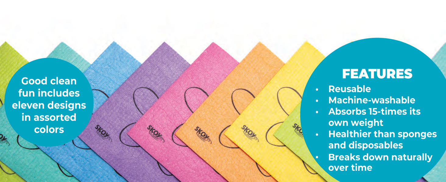 Skoy Cloth, 8-Pack Versatile Swedish Dishcloths for Kitchen and Household Use, Reusable Cleaning Cloths, Planet-Friendly, Dishwasher and Dryer-Safe, Assorted Colors