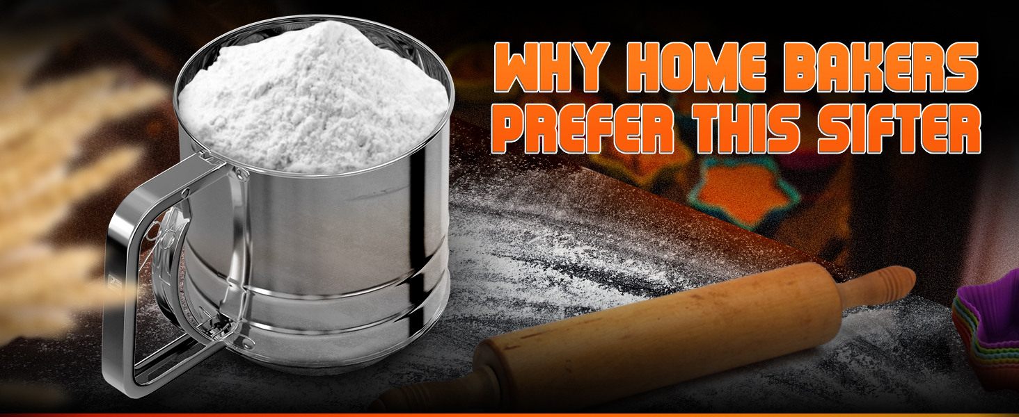 5 Cup Flour Sifter for Baking – Large Capacity Flour Sifter Stainless Steel with Double Mesh, Easy One-Hand Use & Dishwasher Safe – Baking Tools for Sifting Powdered Sugar, Cocoa & Easter Cookies