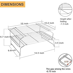P&P CHEF Cooling Rack Set of 2, 2-Tier Stackable Stainless Steel Wire Racks for Baking Cooking Cooling Roasting, Collapsible & Heavy Duty, Oven Safe & Easy Clean, 15