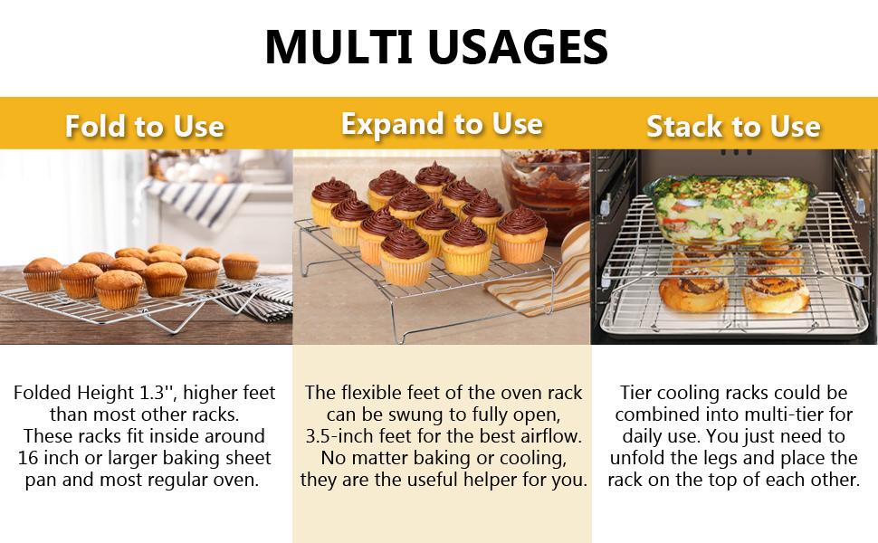 P&P CHEF Cooling Rack Set of 2, 2-Tier Stackable Stainless Steel Wire Racks for Baking Cooking Cooling Roasting, Collapsible & Heavy Duty, Oven Safe & Easy Clean, 15