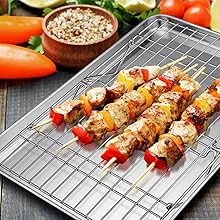 P&P CHEF Cooling Rack Set of 2, 2-Tier Stackable Stainless Steel Wire Racks for Baking Cooking Cooling Roasting, Collapsible & Heavy Duty, Oven Safe & Easy Clean, 15