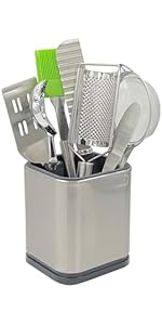 Flatware Caddy Stainless Steel Cutlery Holder with Wood Base, Containers for Kitchen Use