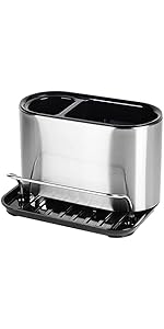 Flatware Caddy Stainless Steel Cutlery Holder with Wood Base, Containers for Kitchen Use