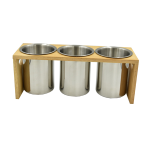 Flatware Caddy Stainless Steel Cutlery Holder with Wood Base, Containers for Kitchen Use