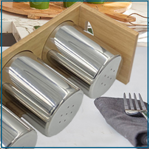 Flatware Caddy Stainless Steel Cutlery Holder with Wood Base, Containers for Kitchen Use
